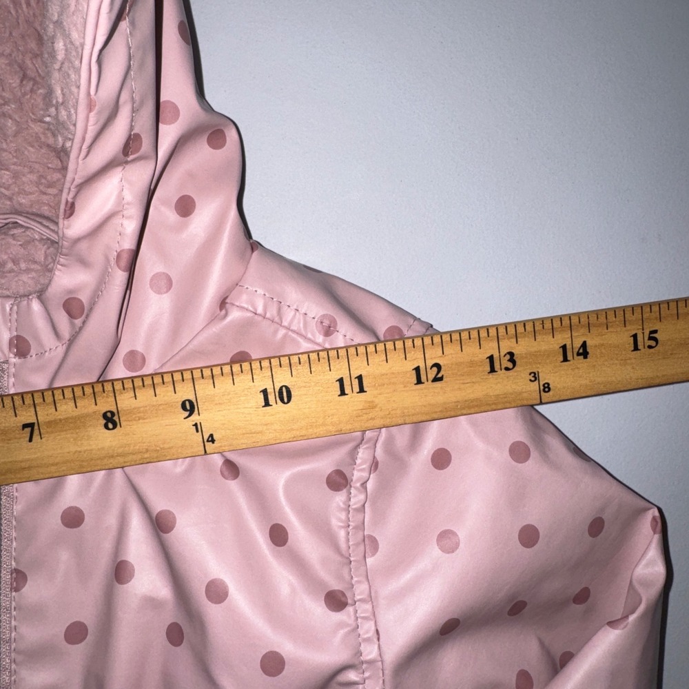 Liv & Lottie Raincoat Girls Size 4 Pink Polka Dot Faux Fur Lined Hooded Jacket - Picture 4 of 8